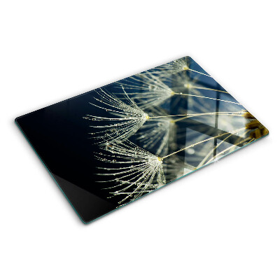 Tagliere in vetro temperato con motivo di denti di leone e gocce d'acqua