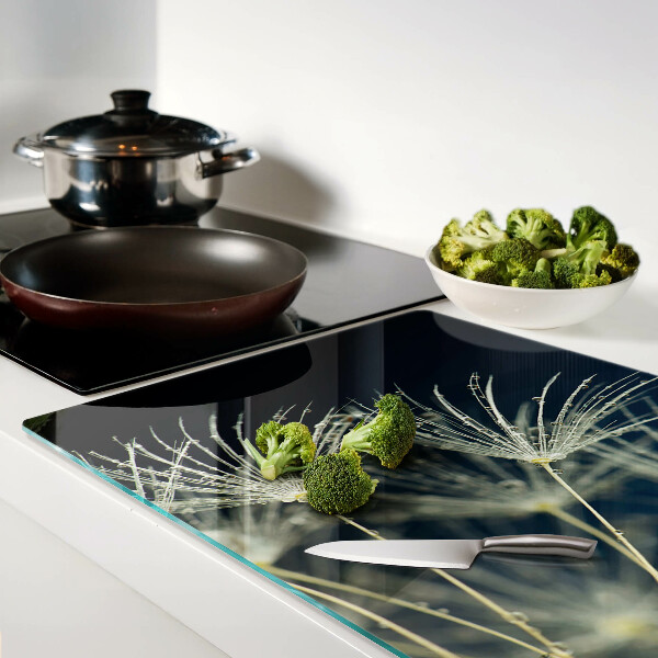 Tagliere in vetro temperato con motivo di denti di leone e gocce d'acqua