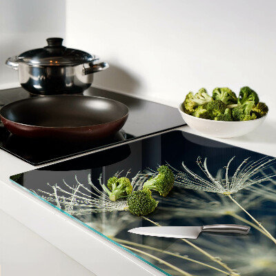 Tagliere in vetro temperato con motivo di denti di leone e gocce d'acqua