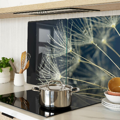 Tagliere in vetro temperato con motivo di denti di leone e gocce d'acqua