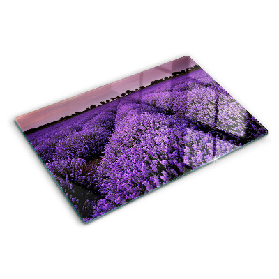 Tagliere in vetro con stampa a tema campo di lavanda in piena fioritura