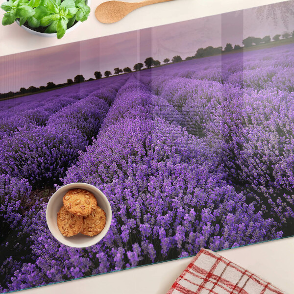 Tagliere in vetro con stampa a tema campo di lavanda in piena fioritura