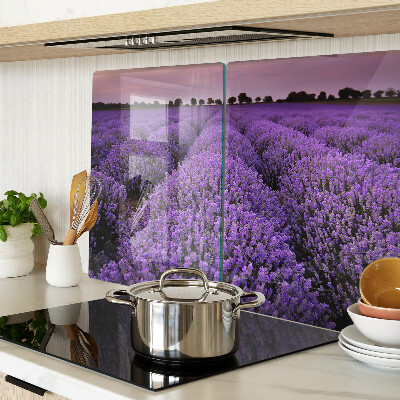 Tagliere in vetro con stampa a tema campo di lavanda in piena fioritura