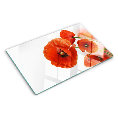 Tagliere in vetro temperato con motivo di fiori di papavero in rosso