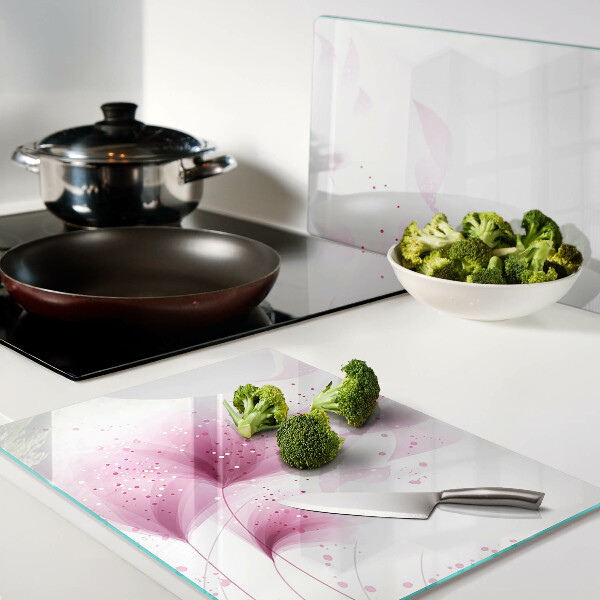 Tagliere in vetro temperato con motivo di fiori nei toni del rosa