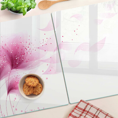 Tagliere in vetro temperato con motivo di fiori nei toni del rosa