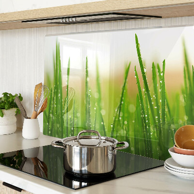 Tagliere in vetro temperato con motivo di erba e gocce d'acqua