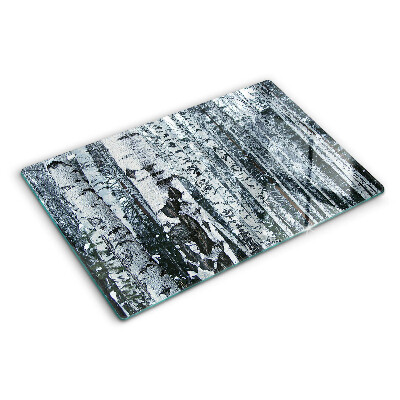 Tagliere in vetro temperato con motivo della foresta di betulle in una scena invernale