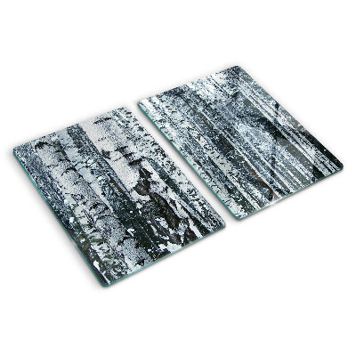 Tagliere in vetro temperato con motivo della foresta di betulle in una scena invernale