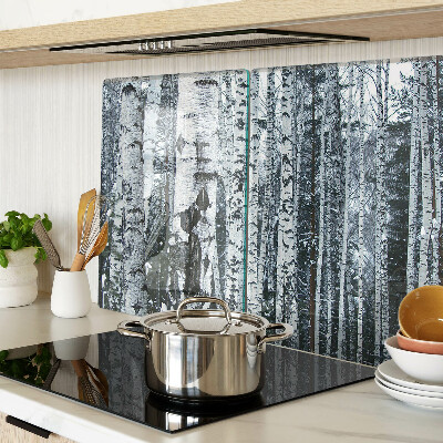 Tagliere in vetro temperato con motivo della foresta di betulle in una scena invernale