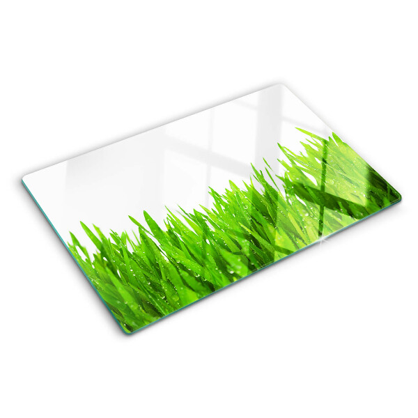 Tagliere in vetro Erba verde con gocce d'acqua