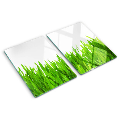 Tagliere in vetro Erba verde con gocce d'acqua