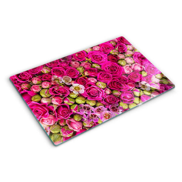 Tagliere in vetro temperato con motivo di fiori rosa a forma di bouquet