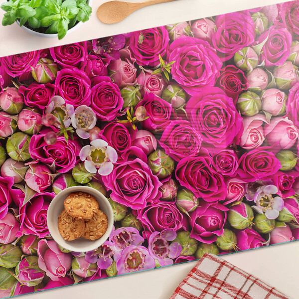 Tagliere in vetro temperato con motivo di fiori rosa a forma di bouquet