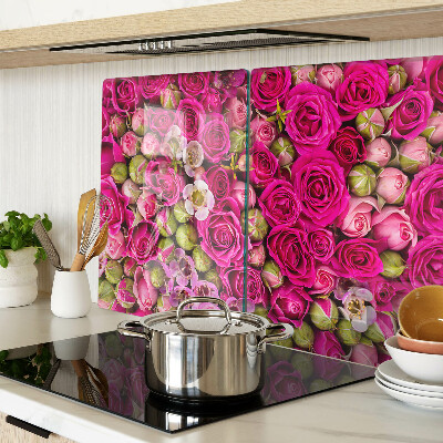 Tagliere in vetro temperato con motivo di fiori rosa a forma di bouquet