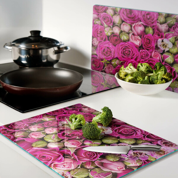 Tagliere in vetro temperato con motivo di fiori rosa a forma di bouquet