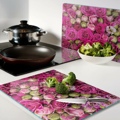 Tagliere in vetro temperato con motivo di fiori rosa a forma di bouquet