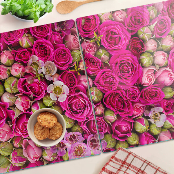 Tagliere in vetro temperato con motivo di fiori rosa a forma di bouquet