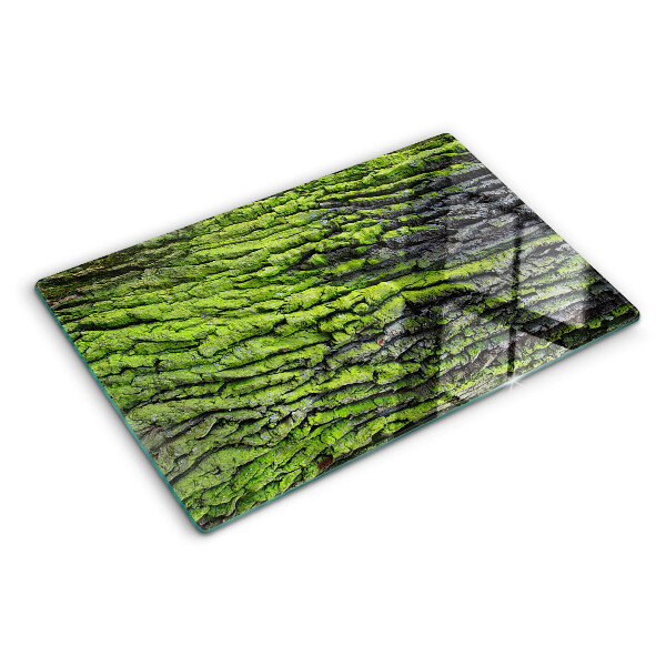 Tagliere in vetro temperato con motivo corteccia d'albero verde