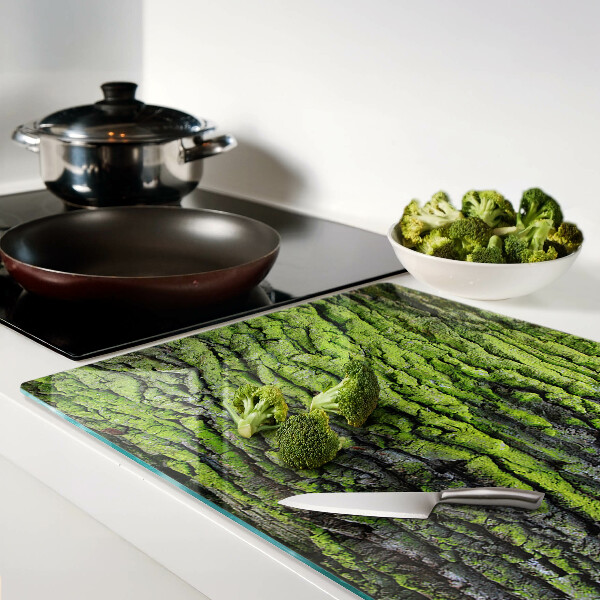 Tagliere in vetro temperato con motivo corteccia d'albero verde