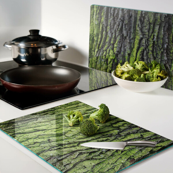 Tagliere in vetro temperato con motivo corteccia d'albero verde