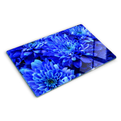 Tagliere in vetro con motivo di fiori di crisantemo blu