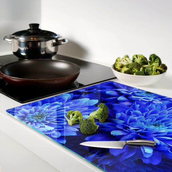 Tagliere in vetro con motivo di fiori di crisantemo blu