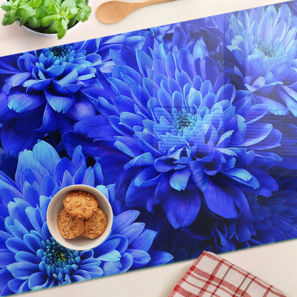 Tagliere in vetro con motivo di fiori di crisantemo blu