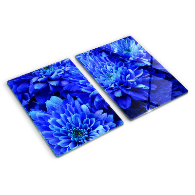 Tagliere in vetro con motivo di fiori di crisantemo blu