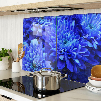 Tagliere in vetro con motivo di fiori di crisantemo blu