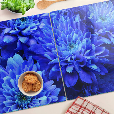 Tagliere in vetro con motivo di fiori di crisantemo blu