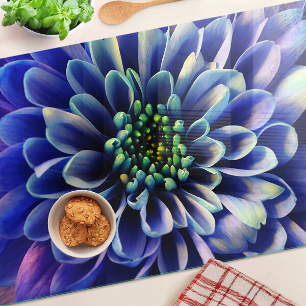 Tagliere in vetro temperato Fiore di dalia blu