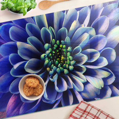Tagliere in vetro temperato con stampa Fiore di dalia blu
