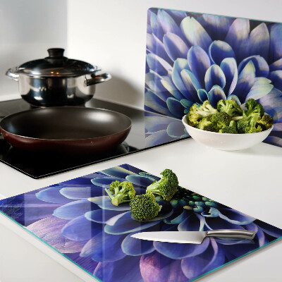 Tagliere in vetro temperato con stampa Fiore di dalia blu