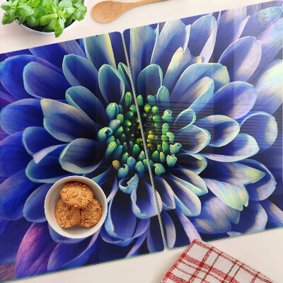 Tagliere in vetro temperato Fiore di dalia blu