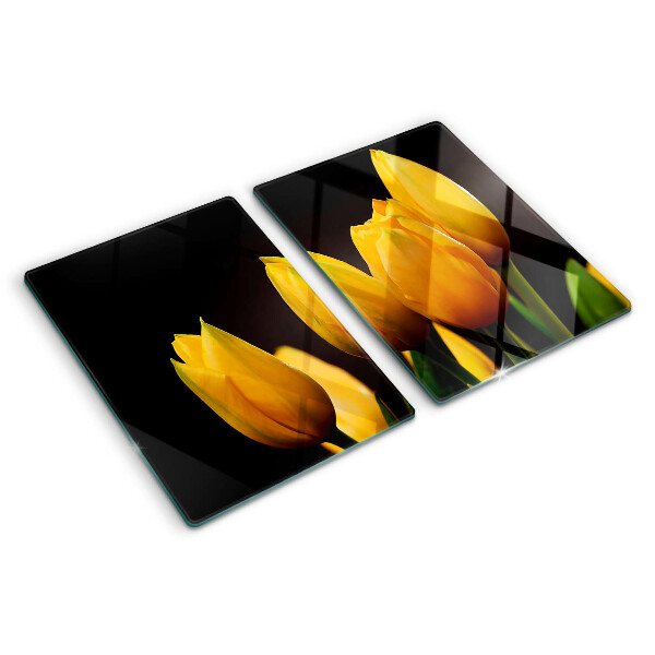 Tagliere in vetro temperato Tulipani gialli su sfondo nero