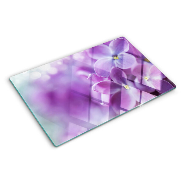Tagliere in vetro temperato con motivo floreale nei toni del viola