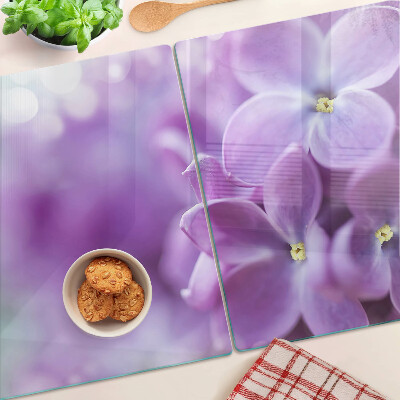 Tagliere in vetro temperato con motivo floreale nei toni del viola