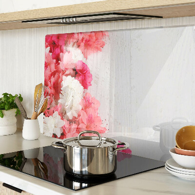 Tagliere in vetro temperato con decorazione di fiori nei toni del rosa e del bianco