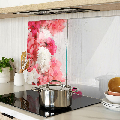 Tagliere in vetro temperato con decorazione di fiori nei toni del rosa e del bianco