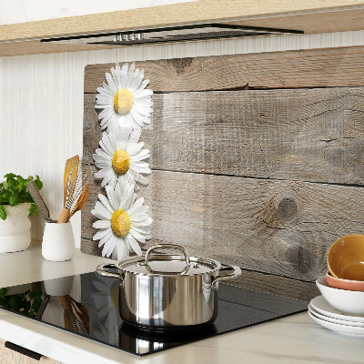 Tagliere in vetro con motivo di fiori su sfondo in legno