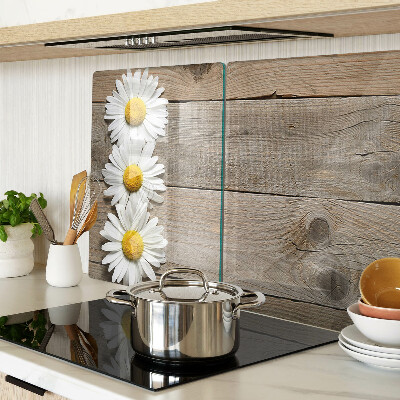 Tagliere in vetro con motivo di fiori su sfondo in legno