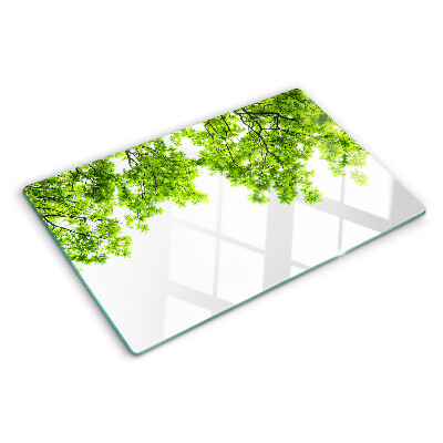 Tagliere in vetro temperato con motivo di foglie verdi su sfondo cielo