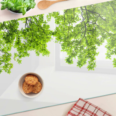 Tagliere in vetro temperato con motivo di foglie verdi su sfondo cielo