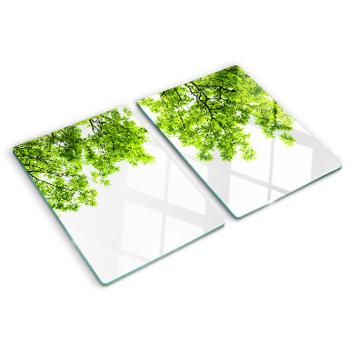 Tagliere in vetro temperato con motivo di foglie verdi su sfondo cielo