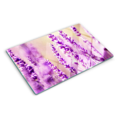 Tagliere in vetro temperato con motivo di fiori di lavanda su sfondo sfumato