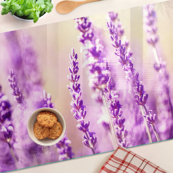 Tagliere in vetro temperato con motivo di fiori di lavanda su sfondo sfumato