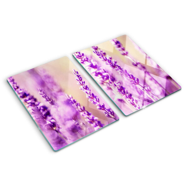 Tagliere in vetro temperato con motivo di fiori di lavanda su sfondo sfumato