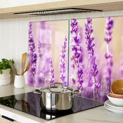 Tagliere in vetro temperato con motivo di fiori di lavanda su sfondo sfumato