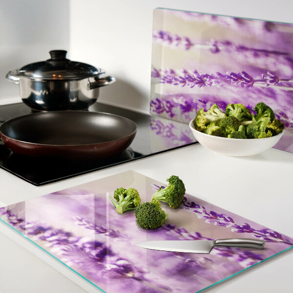 Tagliere in vetro temperato con motivo di fiori di lavanda su sfondo sfumato